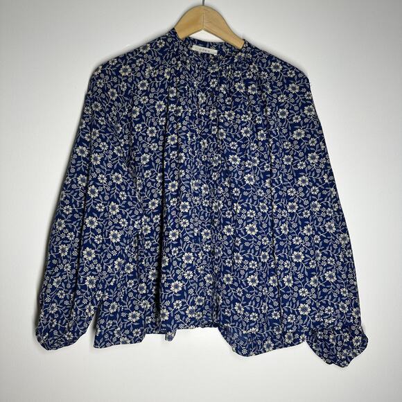 Doen Jane Blouse in Navy Blue Jessamine Calico Floral Jewel Tone Fall Top - Picture 5 of 8